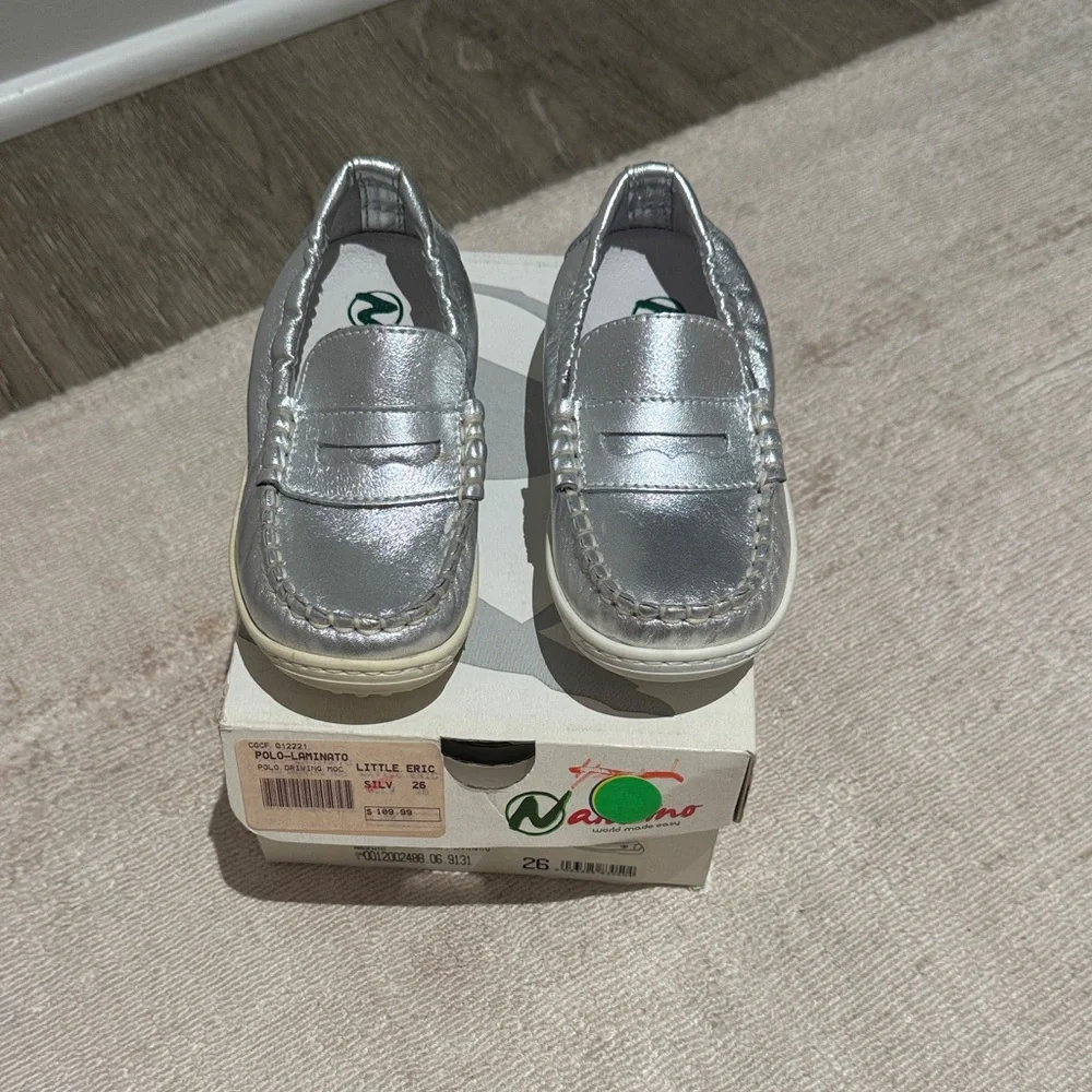 Naturino Silver Metallic Kids Penny Loafers